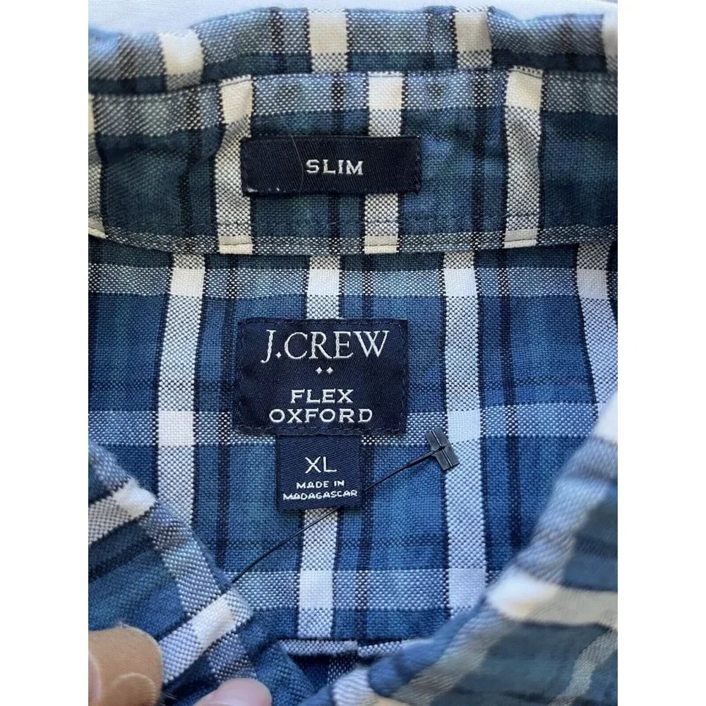 J. Crew Men's Adult Sz XL Button Shirt Long Sleeve Blue Gingham Flex Oxford Slim